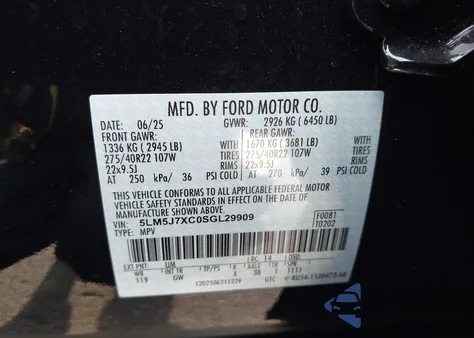 2025 Lincoln Aviator Reserve from USA, damaged, VIN 5LM5J7XC0SGL29909